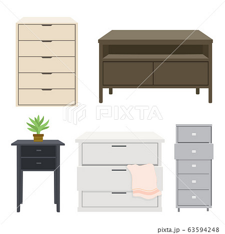 Set of cabinet wood Furniture style isolated object Vector 63594248