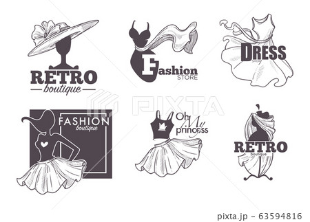 Fashion retro boutique isolated icons, female clothes shop 63594816