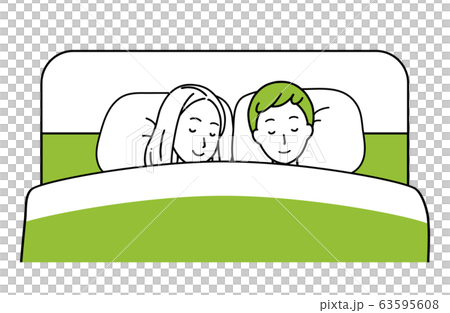 ベットで眠るカップルのイラスト素材