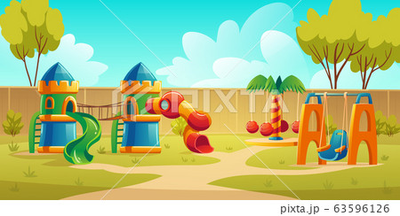 Kids playground in summer park with carousel 63596126