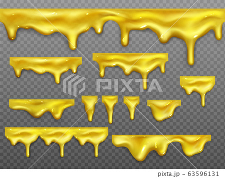 Realistic set of dripping gold liquid honey Realistic set of dripping gold liquid honey 63596131