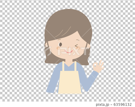 OKポーズをするエプロンをつけた女性 OKポーズをするエプロンをつけた女性 63596132