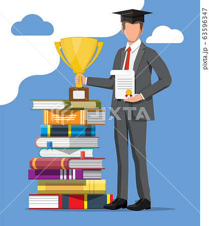 Businessman and stack of books. 63596347