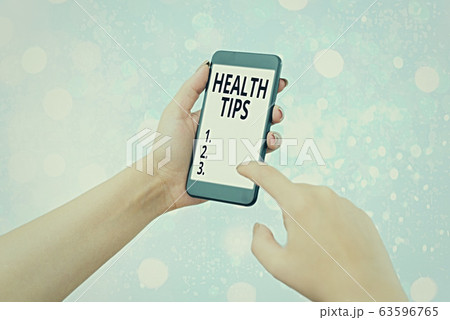 Writing note showing Health Tips. Business photo Writing note showing Health Tips. Business photo 63596765