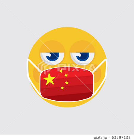Yellow Emoji Wearing a Medical Mask Shaped Like an China Flag To Prevent The Outbreak Of The Virus Vector Illustration Yellow Emoji Wearing a Medical Mask Shaped Like an China Flag To Prevent The Outbreak Of The Virus Vector Illustration 63597132