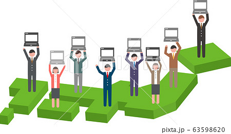 リモートワークと日本地図のイラストイメージのイラスト素材