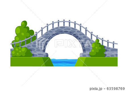 Stone Arched Bridge, Architectural Design Element Flat Vector Illustration 63598769