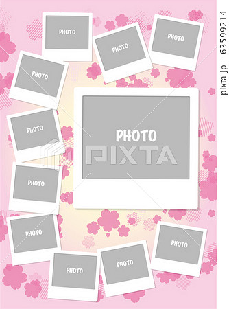 アルバムのテンプレート インスタントカメラ風 桜の背景のイラスト素材