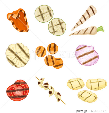 Grilled Skewered Vegetables and Mushrooms Isolated on White Background Vector Set Grilled Skewered Vegetables and Mushrooms Isolated on White Background Vector Set 63600852