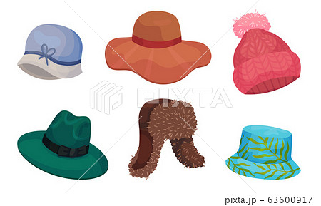 Wide Brimmed Hats And Headdresses Isolated On のイラスト素材