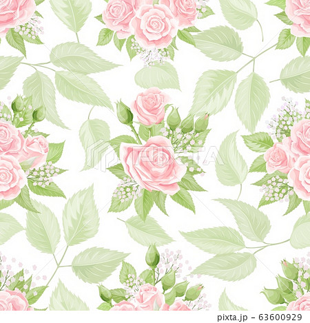 Seamless pattern with cream pink roses. Vintage floral background 63600929