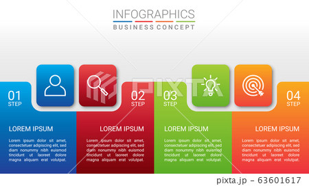 Business data visualization, infographic template with 4 steps on gray background, vector illustration Business data visualization, infographic template with 4 steps on gray background, vector illustration 63601617
