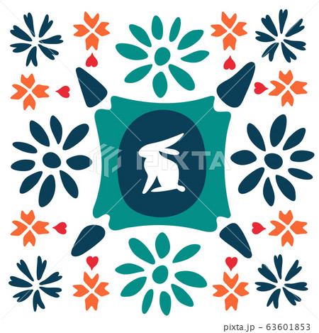 Hare In The Frame Flowers And Salutes Folk のイラスト素材
