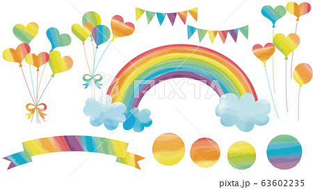 水彩風 虹と雲と風船 フレームいろいろセットのイラスト素材 63602235 Pixta