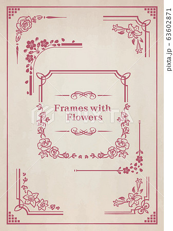 花を使ったレトロなノート風。フレーム用コーナー 花を使ったレトロなノート風。フレーム用コーナー 63602871