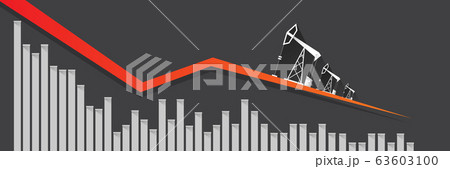 Oil price falling down graph vector concept horizontal banner with arrows and oil rigs isolated on grey background. vector business market illustration background 63603100