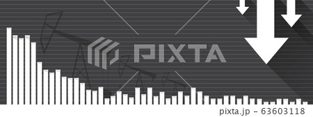 Oil price falling down graph vector concept horizontal banner with arrows and oil rigs isolated on grey background. vector business market illustration background 63603118