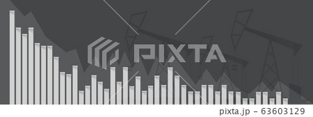 Oil price falling down graph vector concept horizontal banner with arrows and oil rigs isolated on grey background. vector business market illustration background 63603129