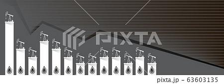 Oil price falling down graph vector concept horizontal banner with arrows and oil rigs isolated on grey background. vector business market illustration background 63603135