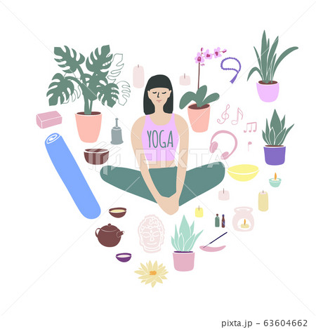 Yoga set. Girl doing yoga isolated on white Yoga set. Girl doing yoga isolated on white 63604662