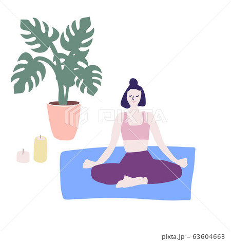 Illustration of woman doing asana. Yoga at home 63604663