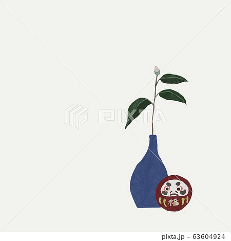 椿の蕾の一輪挿しとだるまA 63604924