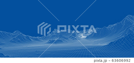 Abstract 3d wire-frame landscape. Blueprint style 63606992