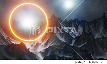 Abstract background of mountains and orange neon circle 63607078