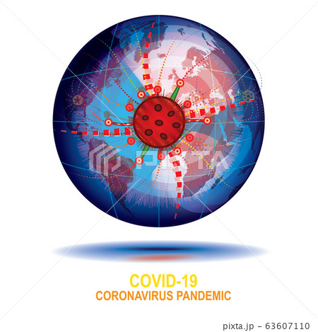 The spread of the coronavirus around the world. Capture of the planet. Globe with world map. Vector illustration concept. COVID-19 cell. 63607110