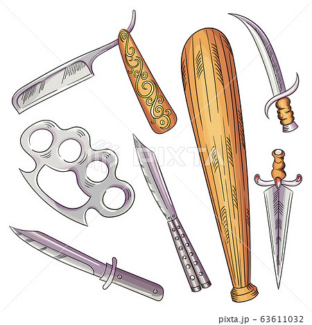 Retro gansters weapon set isolated not white background. 63611032