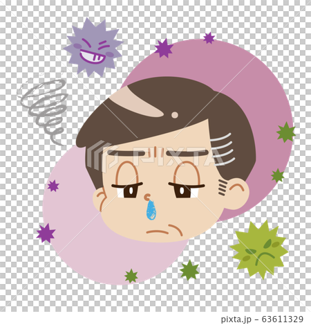 一名流鼻涕和病毒（無主線）的中年男子的插圖 63611329