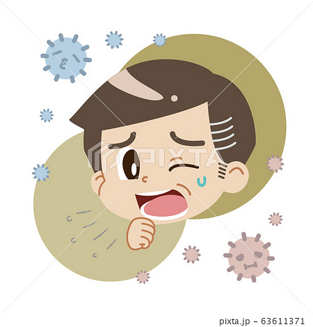 咳をする中年男性とハウスダストのイラスト（主線無し） 63611371