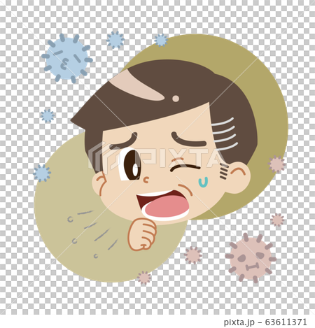 咳をする中年男性とハウスダストのイラスト（主線無し） 63611371