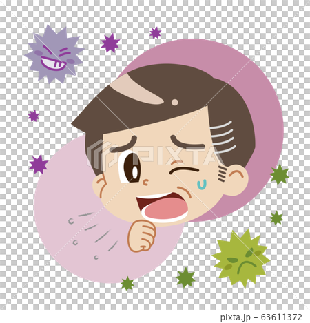 咳をする中年男性とウイルスのイラスト（主線無し） 63611372
