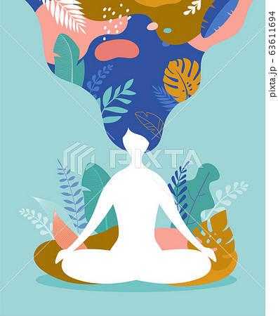 Coping with stress and anxiety using mindfulness, meditation and yoga. Vector background in pastel 63611694