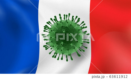 Bacteria of Coronavirus on the background of French flag. 63611912