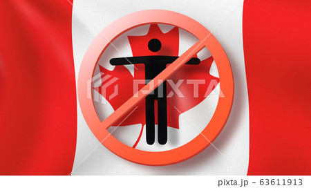 Fobbiden sign with crossed out man on a background of Canadian flag. 63611913
