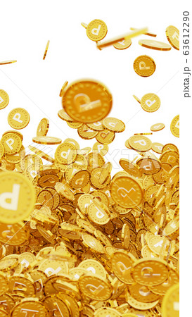 Pの文字（ポイントの頭文字）が刻印されたたくさんの金貨 63612290