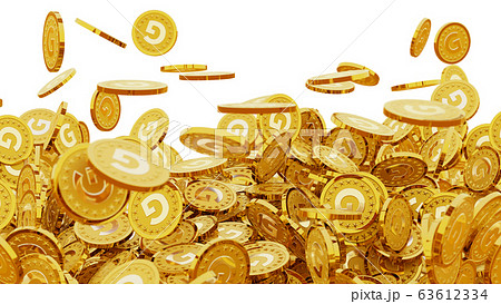Gの文字 ゴールドの頭文字 が刻印されたたくさんの金貨の写真素材