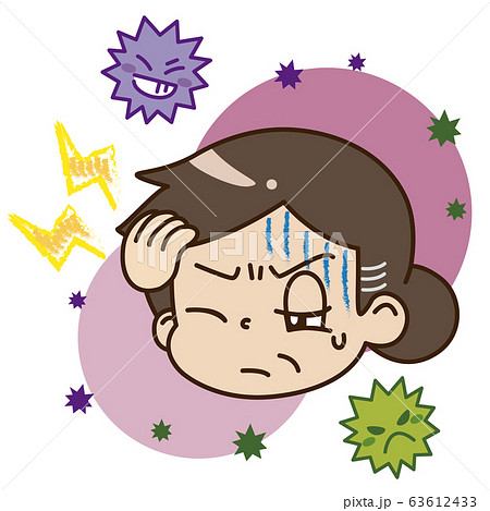 頭痛を患っている中年女性とウイルスのイラスト 63612433