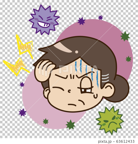 與一名患有頭痛的中年婦女的病毒插圖 63612433