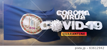 Coronavirus 2019-nCoV quarantine concept on waved state of Virginia flag. Flags of the states of USA. 3D illustration. Coronavirus 2019-nCoV quarantine concept on waved state of Virginia flag. Flags of the states of USA. 3D illustration. 63612942