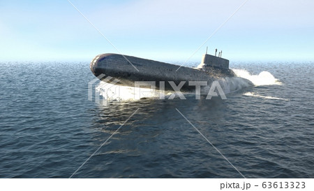 A Nuclear Powered Military Submarine Emerges のイラスト素材