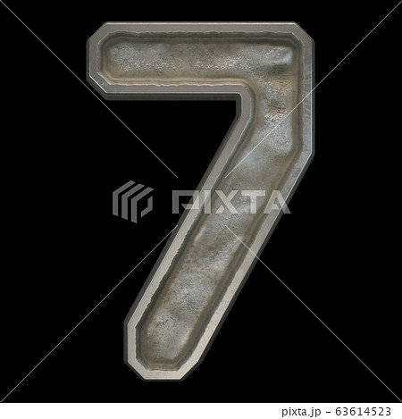 Industrial metal number 7 on black background 3d 63614523