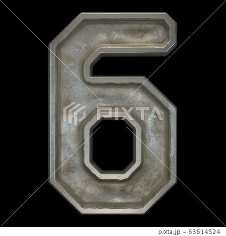 Industrial metal number 6 on black background 3d 63614524