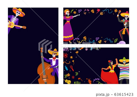 Mexican party banners of day of the dead Dia de los Muertos vector illustration. 63615423