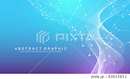 Scientific vector illustration genetic engineering and gene manipulation concept. DNA helix, DNA strand, molecule or atom, neurons. Abstract structure for Science or medical background. Wave flow 63615651