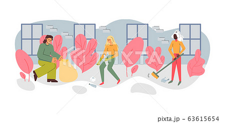 Volunteers people characters cleaning street sketch vector illustration isolated. Volunteers people characters cleaning street sketch vector illustration isolated. 63615654