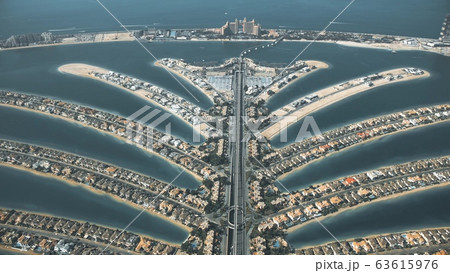 Aerial view of the Palm Jumeirah island in Dubai, UAE 63615976