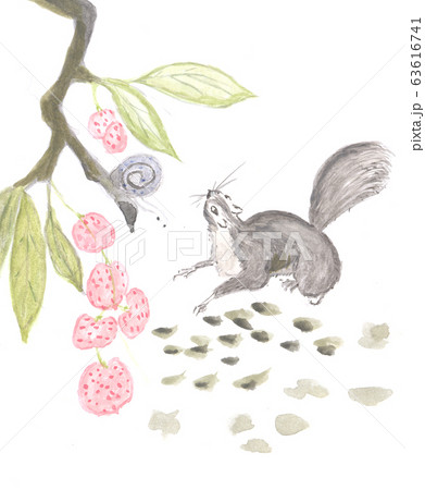 Watercolor art of cute squirrel in chinese style Watercolor art of cute squirrel in chinese style 63616741